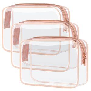✈️ 3-Pack Clear TSA-Approved Travel Makeup Bags – Stylish, Secure, and Airport-R